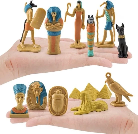 Collezione di 12 sculture egizie antiche - colorate e decorative - materiali di alta qualità