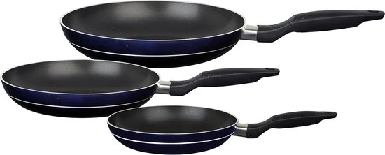 Set di Padelle 3-delig in Alluminio Blu/Nero 28 cm - 1.2.3. Set di Padelle Antiaderente