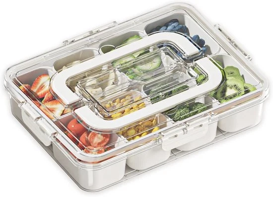 Scatola a Cassettoni Rotonda con Coperchio e Maniglione – Scatola per Snack con 5 Cassettoni per Noci, Caramelle e Snack