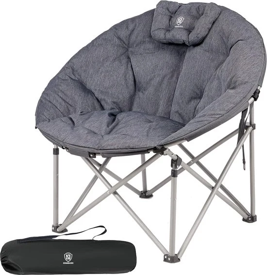 Campingstool Luxe Opvougbare XXL - 150 kg - Densamente Pieno - Largo - Alta Cintura - Alta Schiena - Sedile da Spiaggia Opvougbare in Grigio