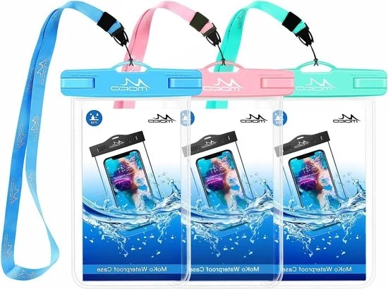 Borsa Acqua Resistente per Telefono 3Pack - Custodia Acqua Resistente per Telefono con Sacchetto Impermeabile con Cordoncino - iPhone 14 13 12 11 Pro Max X-Xr-Xs Max-SE 3 Galaxy S21-S10-S9 Note 10-9-8 Rosso+Blu+Verde Mint