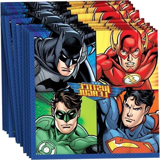 Serviette in carta 165 cm con tema Justice League, confezione da 16 serviette