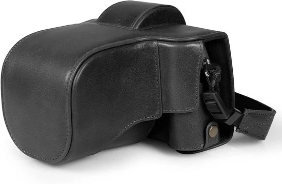 Cameratas in pelle per fotocamere compatte - stile e protettive - 1 pezzo - nero - pelle