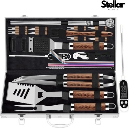Set di accessori per barbecue 26 pezzi - Set di accessori per barbecue - Set di accessori per barbecue da regalo - Set di partenza per barbecue - Set di strumenti per barbecue - Set di strumenti per barbecue in valigetta