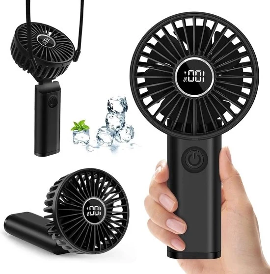 Ventilatore portatile mini con batteria ricaricabile USB C 3600 mAh - ventilatore portatile con funzione powerbank, 6 velocità, pieghevole e trasportabile.
