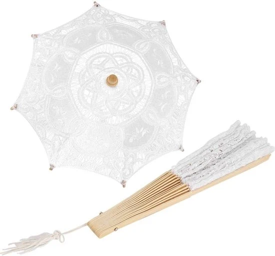 Parasole a forma di angolo romantico & ventilatore da mano - stile vintage - 2 pezzi
