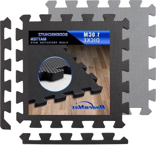 Mat di Allenamento con Protezione per Piscina e Fitness - Set da 18 pezzi, 30x30x1cm, Nero