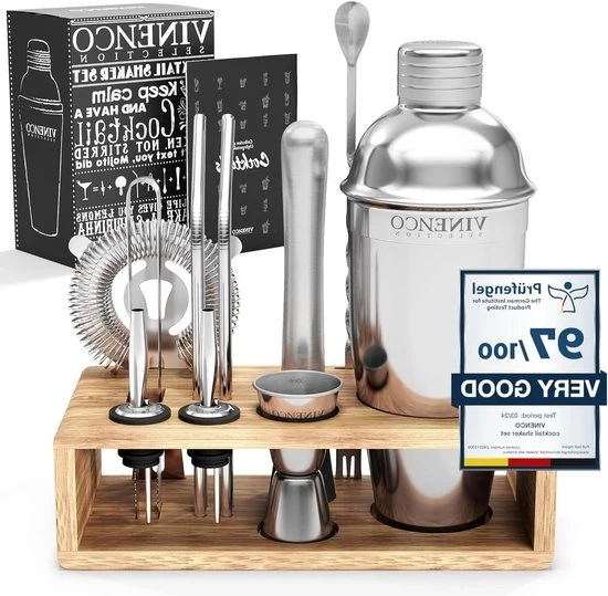 Kit di Cocktail - Set Completo di Barman - 13 Delicati - Acciaio Inox - Con Libretto di Ricette