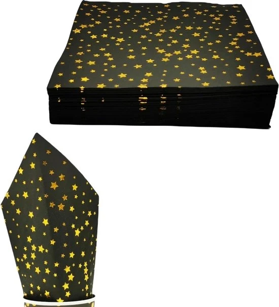 Serviette nera e oro - 100 pezzi - Partita di serviette nere stellate - Serviette di carta da buttare - Serviette per caffè - Serviette per cocktail - Partita di serviette decorative. Serviette di carta