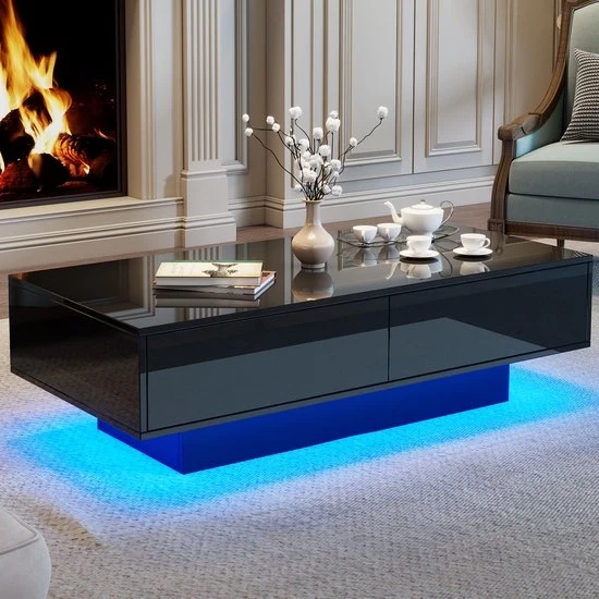 Tavolo da soggiorno - Nero - Lucido - 2 Lavello - Illuminazione a LED