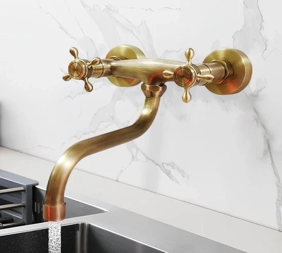 Wandmontaggio 360° Rotativo per Rubinetto da Cucina - Design Retro - Ottone Antico