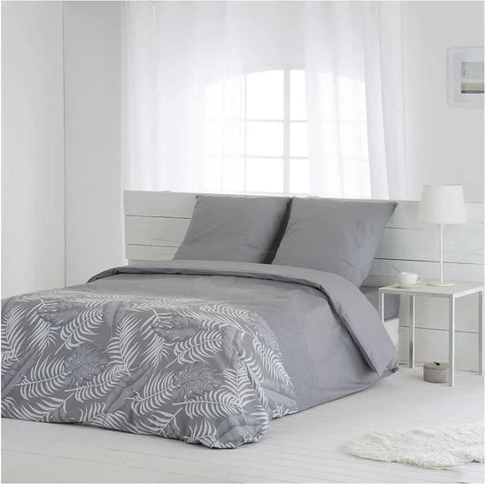 Dekbedovertrek percale a 200 trame con nodi - Grigio - 240 x 220 cm - 2 cuscini a forma di coperta 63 x 63 cm dekbedovertrek 240 x 220 in cotone