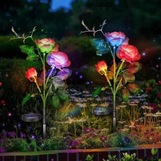Illuminazione esterna a energia solare - LED rose - Acciaio inossidabile - Impermeabile all'acqua - Decorazione di giardino Illuminazione esterna