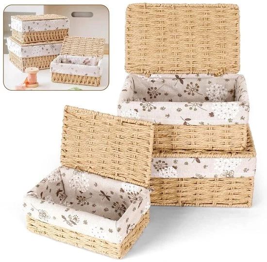 Set di contenitori di archiviazione intrecciati - versatile e stile - set da 3 - materiale naturale
