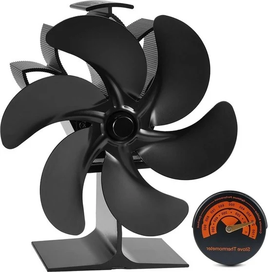Ventilatore a 6 pale per grandi spazi - ventilatore per camino a combustione di legna - alimentato da camino, eco-friendly, senza elettricità