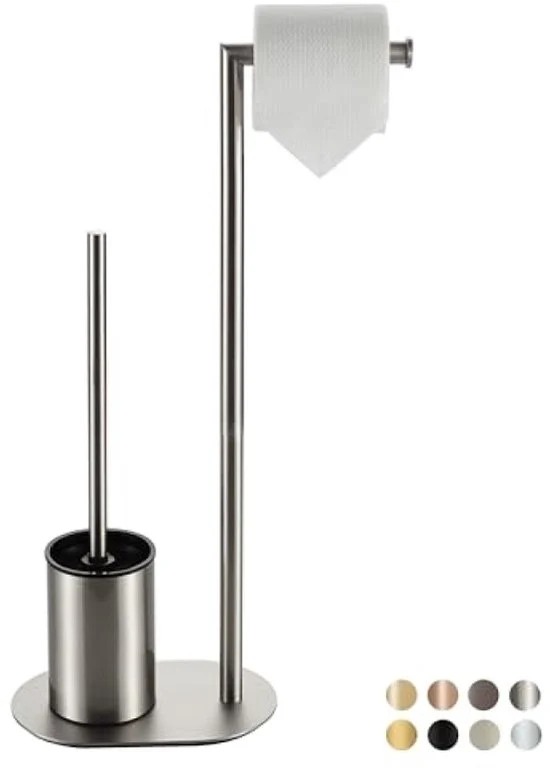 Kit da bagno con supporto per spazzola e supporto per rulli - Design in piedi in nichel sbalzato