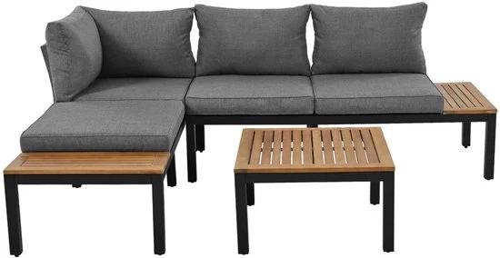 Set da Soggiorno - Grigio - Acacia - 2 Posti a Sedere - Tavolini Accessori