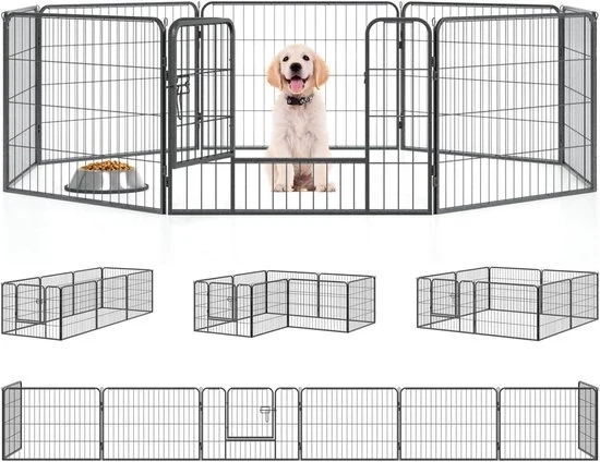 Recinzione Metallica per Cani - Alta e Ripiegabile - 8 Pannelli - per Animali Domestici
