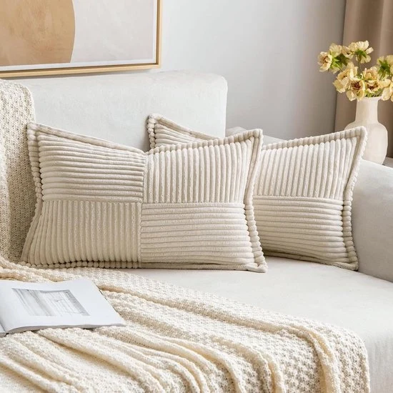 Set di 2 cuscini di corda - cuscino morbido in velluto - copri cuscino decorativo - copri cuscini moderni - cuscini per divano - cuscini per divano per soggiorno camera da letto - crema 40 x 60 cm.