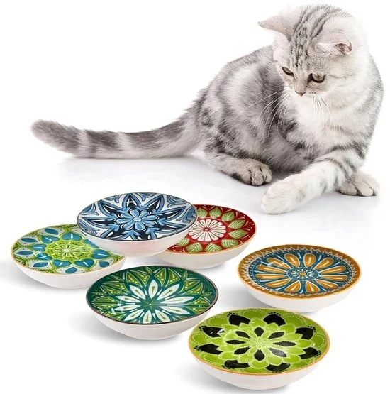 Set di ciotole per gatti - ciotola ceramica piatta - adatta per acqua e cibo - set da 6