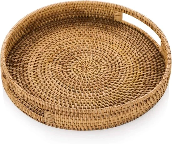 Piatto di servizio in rattan a forma rotonda - Intrecciato a mano - 35cm - Decorativo