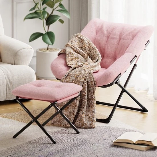 Sedia Relax Extra Grande - Ripiegabile - Pelle Finta - Struttura Metallica - Pedane