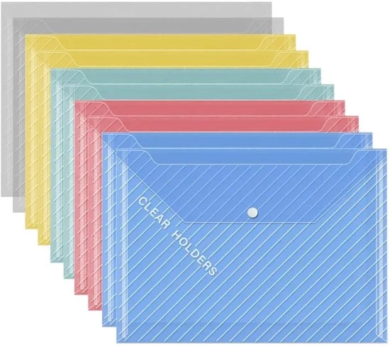 Mappen A4 in Plastica con Bottone - 10 pezzi per Scuola, Ufficio e Archiviazione Documenti