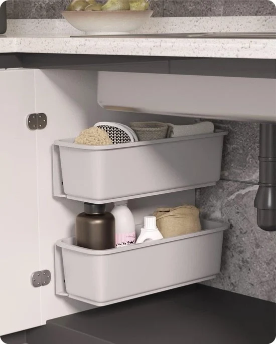 Schiume per cucina o bagno - Cassetti esterni - Montaggio a parete - Ingresso classe A in grigio
