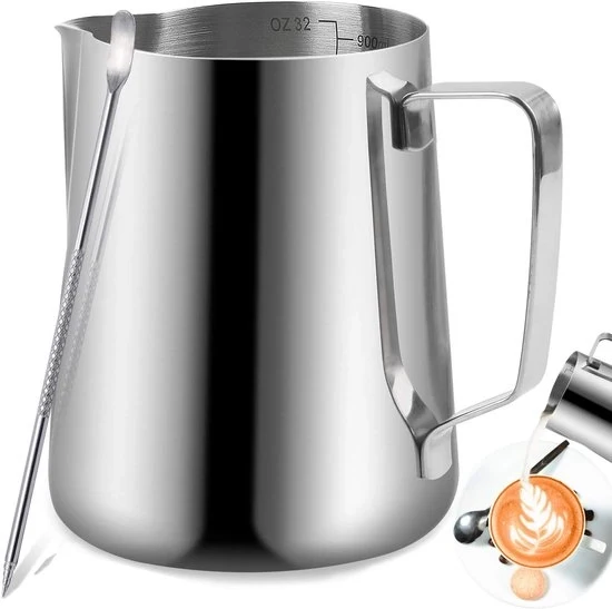 Bottiglia in acciaio inossidabile - Bottiglia di latte con schiuma e indicatore di livello - 900 ml