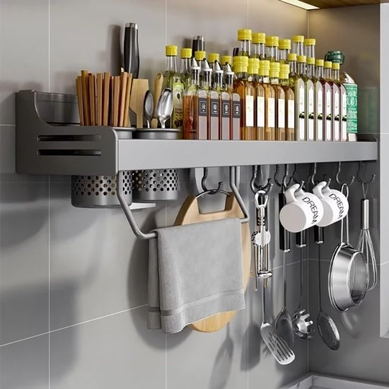 Kruidenrek appeso - organizzatore di erbe per parete - 50 cm - grigio