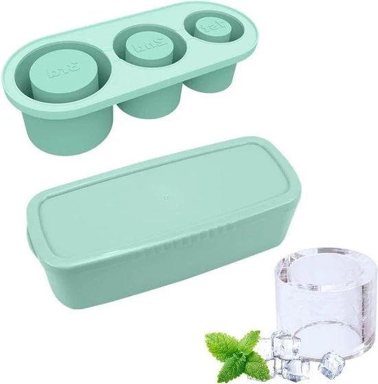 Scatola per Cubetti di Ghiaccio in Silicone 3 Cilindri Faccia Inferiore e Contenitore di Archiviazione per Ghiaccio Reutilizzabile per Frigorifero
