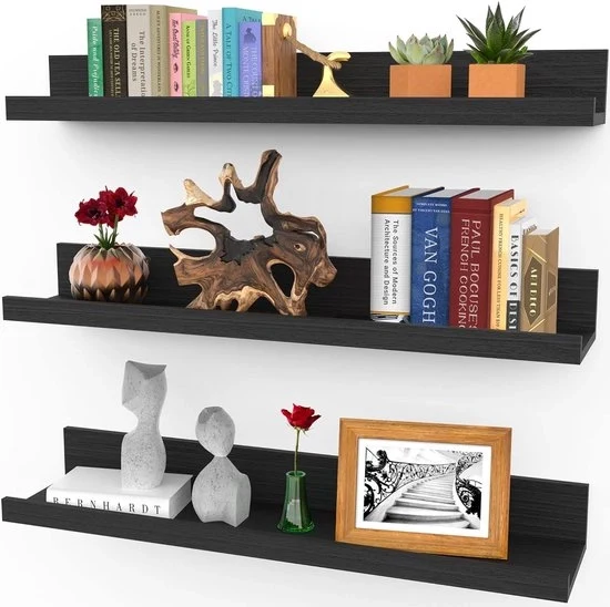 Pannelli galleggianti - stile moderno rustico - 3 pezzi - ebano nero - 61 cm