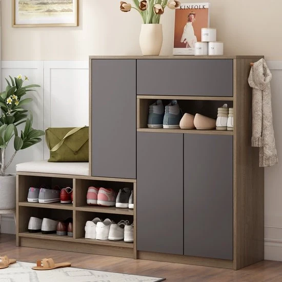 Banco con sostegno per scarpe - Multifunzionale - Sedile rivestito - Versatile - Struttura in legno