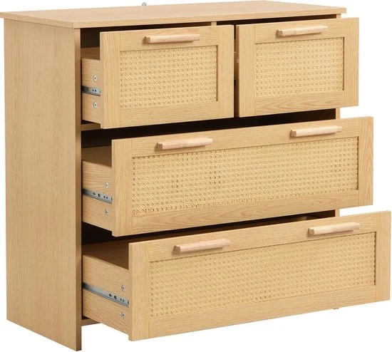 Cassettiere in Legno Massello - 4 Comparti - Laccatura Elevata - Maniglia Spessa