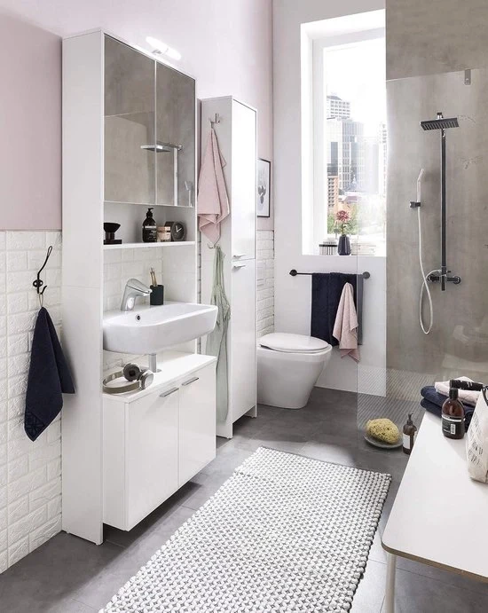 Cassettone per bagno alto - legno - bianco lucido - 361 x 197 x 197 cm (l x p x a) cassettone per bagno alto
