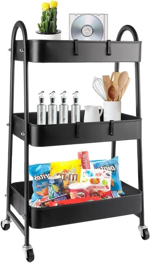 Carrello a 3 livelli in metallo - 42 x 30,5 x 85 cm - nero