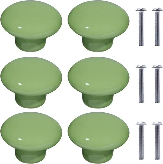 Pomelli ceramici rotondi - 6 pezzi - verde - adatti per camera da bambini e cucina