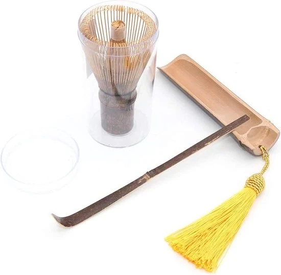Set di accessori per tè matcha artigianale giapponese 3 pezzi - set di tè matcha in bambù con cucchiaio e ciotola con setole di riso