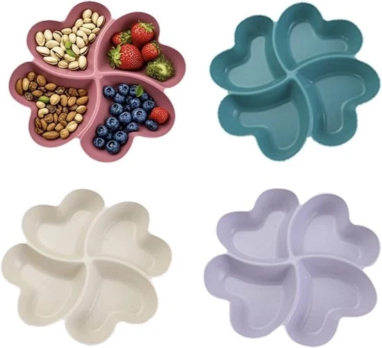 Set di 4 Scatole per Snack con Celle – Scatole per Snack a Forma di Cuore per Frutta, Noci e Dolci – Scatola per Snack in Plastica per Feste e Snack