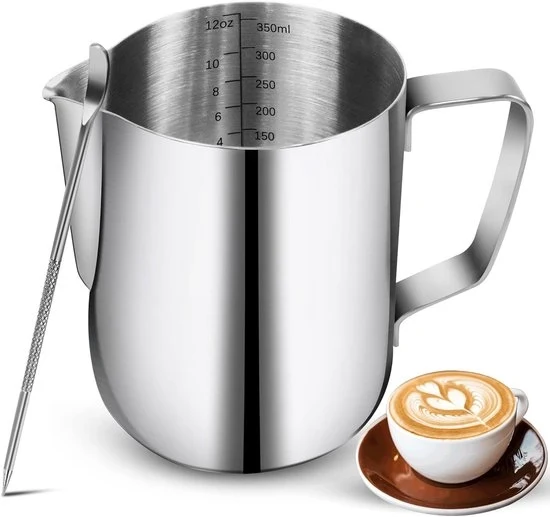 Melkopschuimkan in Acciaio Inox con Schenktuit per Latte Art