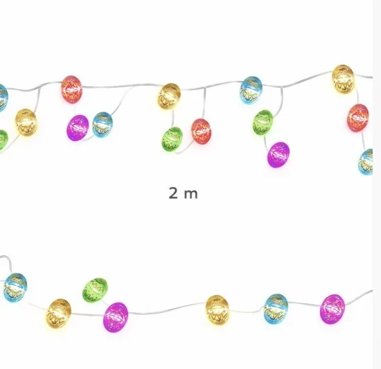 Cavo di illuminazione LED da 2 m – 20 uova di Pasqua e pulcini – alimentato da batterie per interni ed esterni