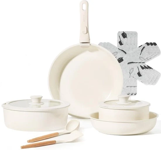 Set di padelle in ceramica da 12 pezzi per piastra elettrica - padella da 24/28 cm in acciaio e padella da 24 cm per saltare - maniglia rimovibile - trattamento antitarsale - resistente al forno - San PFAS