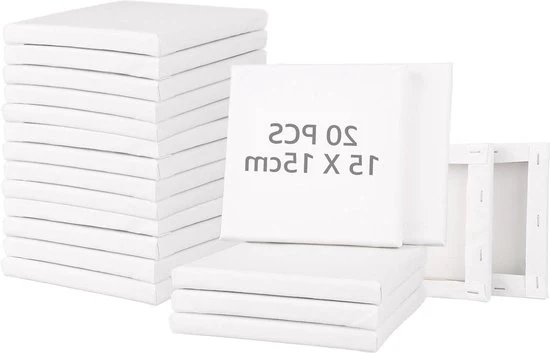 Telaio per dipinto 20 pezzi 15 x 15 cm canapa bianca per dipingere - per vernice acrilica e olio - tessuto di cotone grande