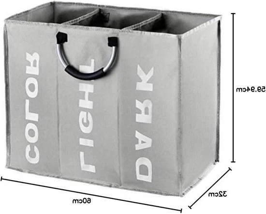 Zak per la spazzatura 3 contenitori - Grande cassetto per la spazzatura 80L - Borsa per la stesa con maniglia - Camera da letto Hotel stanza da letto - 60x32x49 cm - Cestino per la spazzatura con separatore di colore scuro