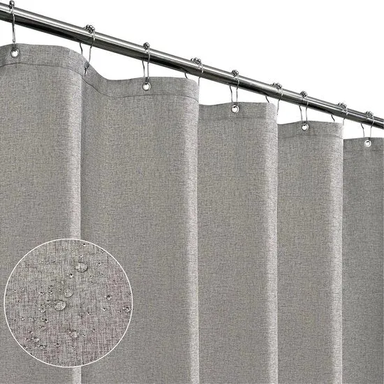 Tessuto di lino per doccia con grucce metalliche - tenda per doccia pesante per la camera da bagno - bordo pesante impermeabile - grigio di lino 180 x 180 cm Tenda per doccia