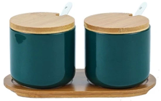 Ciotola di zucchero ceramica con coperchio - multifunzionale - verde - 250 ml