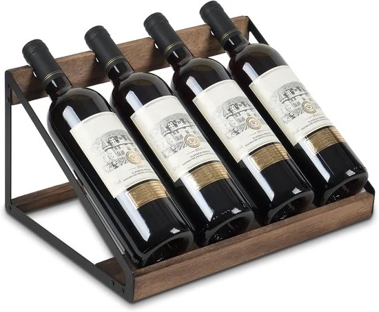 Wine rack in legno rustico per tavolo - supporto per bottiglie indipendente - adatto per 4 bottiglie