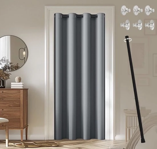 Verdunatore di Porta con Asta Telescopica – 195 x 132 cm – Senza Fori – Verdunatore di Porta per Apertura di Porta – Grigio