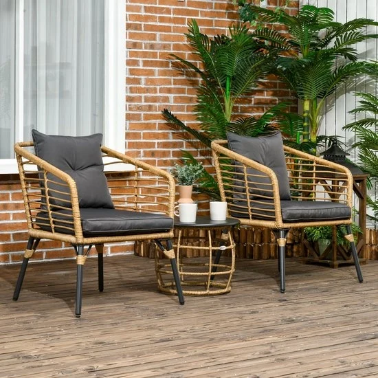 Set da giardino a tre pezzi in rattan - colore sabbia - colore grigio scuro