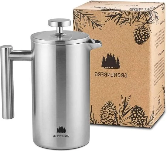 Caffettiera a stantuffo in acciaio inox - 06 L (3 tazze) - Caffettiera termica a stantuffo - Doppio strato di metallo - Incluso filtri di riserva e istruzioni